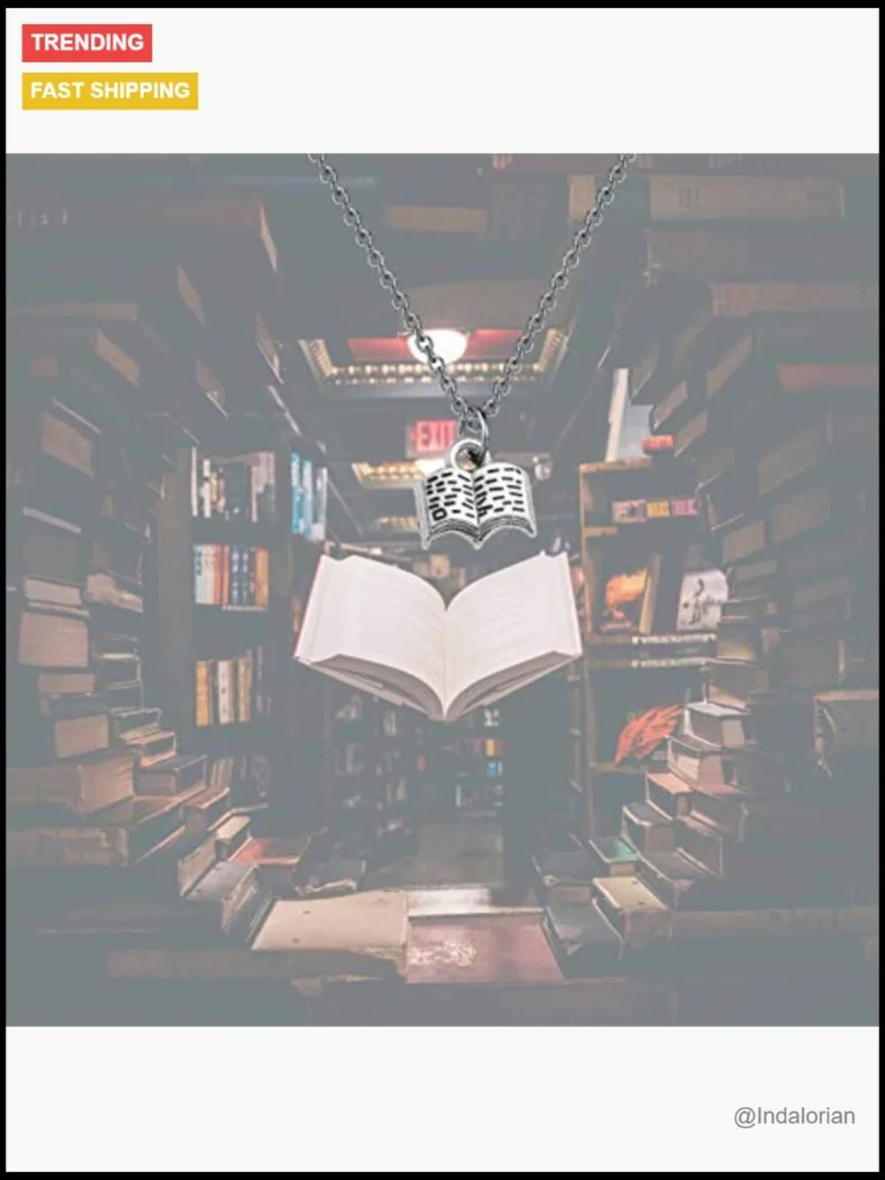 Stainless Steel Book Charm Pendant Necklace for Book Lovers Reading Jewelry